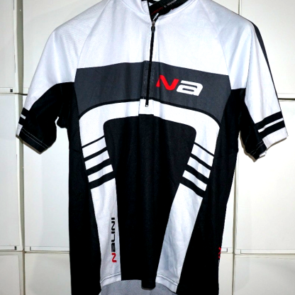 Nalini Cycling Jersey Short Sleeve Full Zip Bike Shirt Black White Mens L