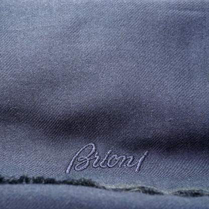 Brioni Reversible Wool Cashmere Silk Scarf Blue Green 200x57cm Made in Italy NEW