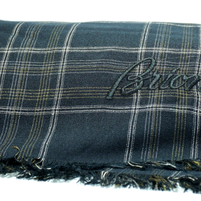 Brioni 100% Silk Scarf Blue Plaid Fringe Made in Italy Luxury Men's NEW