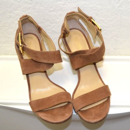 MK MICHAEL KORS SHAMMY-LEATHER LIGHT BROWN HEELS SHOES WOMEN SIZE 9